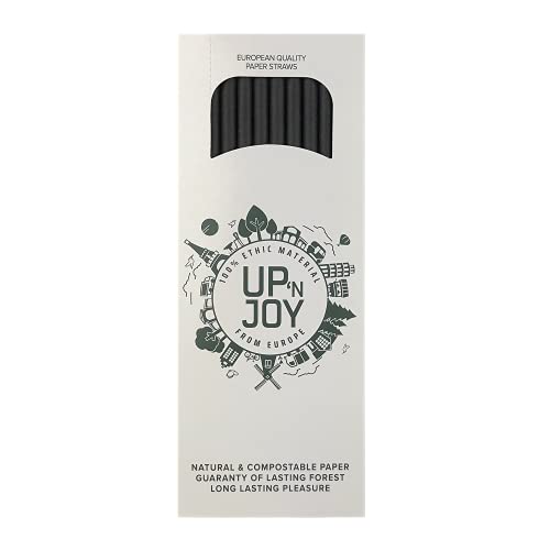 Up'nJoy – 140 Stück XL Strohhalme aus Papier, schwarz, recycelbar, für Getränke mit und ohne Alkohol, Soda Flaschen, Durchmesser 8 mm, Länge 245 mm, französische Produktion