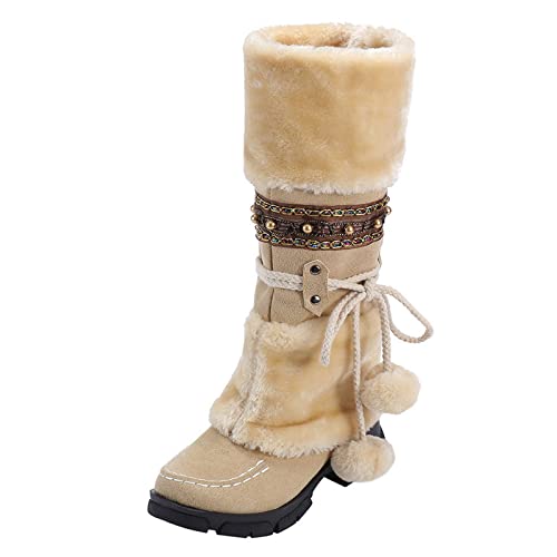 Winterschuhe Damen GefüTtert Wasserdicht Warm, Mit ReißVerschluss Wildleder Elegant Schneestiefel Mit Absatz Winterstiefel Rutschfest Flach Bequem Rund Thermostiefel Hausstiefel