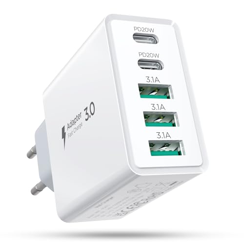 Hohosb USB C Ladegerät,50W 5-Port USB C Ladegerät Block,USB Adapter USB C Ladestecker für iPhone 15 14 13 12 11 Pro Max,iPad,Google Pixel,Samsung Galaxy und mehr-Weiß