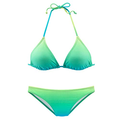 Lazzboy Bikini Set Farbverlauf Frauen Brasilianischen Badebekleidung Halfter Badeanzug Strand Damen Triangel Push Up Bandeau Neckholder Bustier(Blau,M)