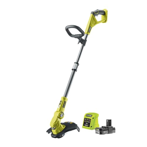 RYOBI 18 V ONE+ Akku-Rasentrimmer RLT183220S (25-30 cm Schnittbreite, 3-fache Schnittwinkelverstellung, Teleskopstil für komfortable Arbeitshaltung, inkl. 1x 2,0 Ah Akku und Ladegerät)