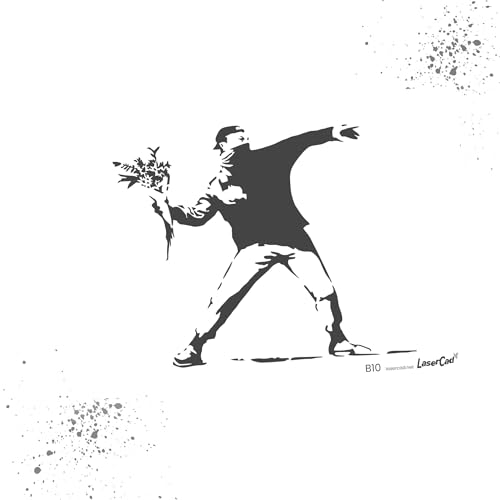 LaserCad Schablonen BANKSY Streetart (B010, Flower Thrower, DIN A4) Stencil für Graffiti, Airbrush, Kunst, Deko, zum Malen