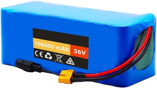 E-Bike Akku 36V 100Ah Elektrofahrra Lithium Batterie 36V 100AH wasserdichter PVC-Akku eingebauter BMS mit 42V Ladegerät für 36V 800W 750W 500W 350W 250W Motoren 36V 100AH,XT60