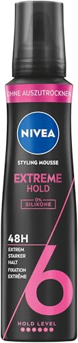 NIVEA Schaumfestiger Extreme Hold, pflegender Haarschaum mit Hitzeschutz, Panthenol & Vitamin B3, Haarfestiger für 48h für extrem starken Halt (Haltestufe 6), Styling Mousse (150 ml)