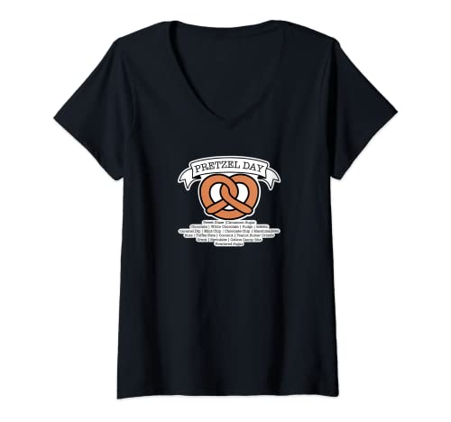 Damen Brezel Day Funny Toppings Liste Geschenk für einen Papierverkäufer T-Shirt mit V-Ausschnitt
