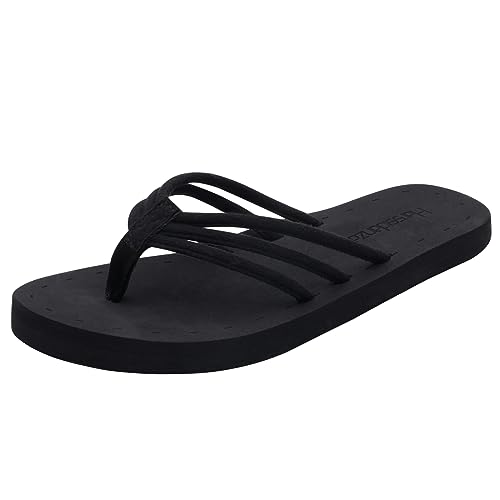 Harssidanzar Damen Flip Flops Sommer Strand String Sandalen Leicht mit Arch Support KL221EU,Schwarz,Größe 36