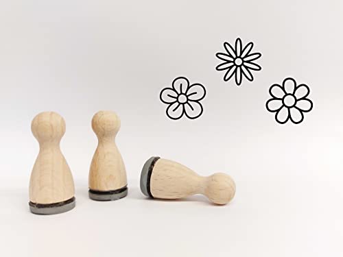 Ministempelset Blümchen | 3 Stempel mit 12mm Durchmesser | Holzstempel Frühling/Ostern