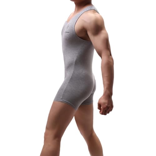Juflam Herren Modal Baumwolle Einteiliger Bodysuit Wrestling Singlet Athletische Leotard Unterwäsche Gym Sportswear Unterhemd (grau, M)