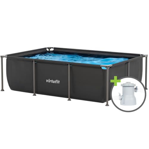 VirtuFit Rechteckiges Schwimmbadrahmen - Frame Pool - Rahmen Pool - 260 x 180 cm - Inklusive Filterpumpe und Kartusche - Schnelle Installation - Inkl. Liner-Reparaturset
