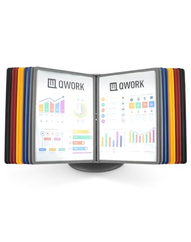 QWORK® Tisch-Sichttafel Aufsteller, 360° verstellbar, Mehrfarbig Dokumentenhalter für Messehallen, Restaurants, Büros, öffentliche Plätze, 20 A4-Anzeigetafeln
