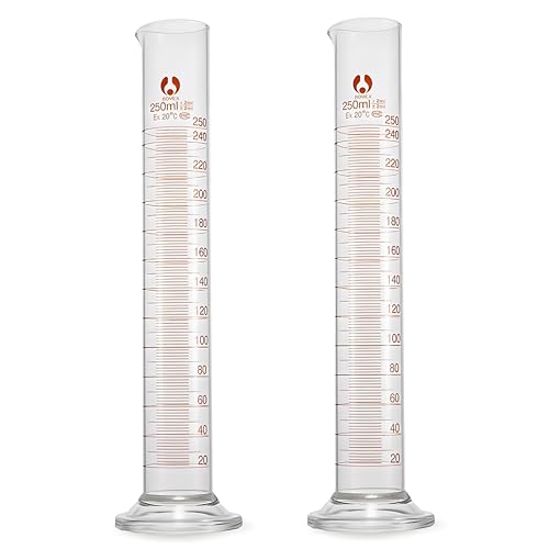 Messzylinder Glas 250ml, JESSTOLO 2 Stück Dickglas Graduierten Glasmesszylinder Borosilikatglas Labor Zylinder Messzylinder, Glass Cylinder 250ml