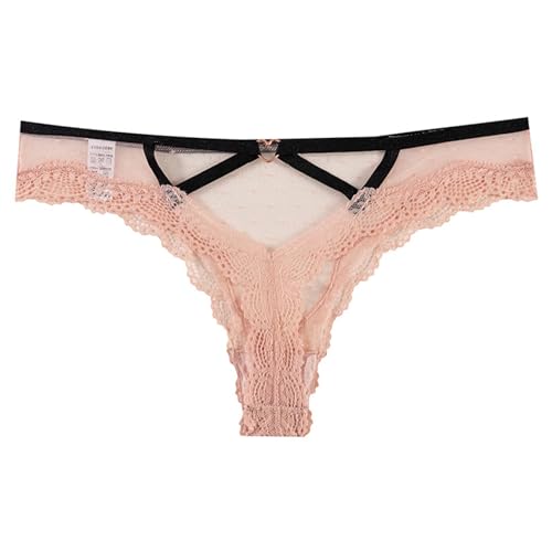 Unterwäsche Damen Slip hohler, atmungsaktiver, elastischer, Nahtloser, einfarbiger Spitze Sexy Unterwäsche Damen Mit Öffnung (XL)