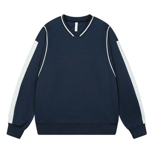 WKAYsIV Party Oberteil Schwarz Herren Herbst und Winter Neue Koreanische Version V-Ausschnitt Modische Langarm Top Lose Kleidung Pullover Herren Wasserfallkragen (Navy, XXXL)