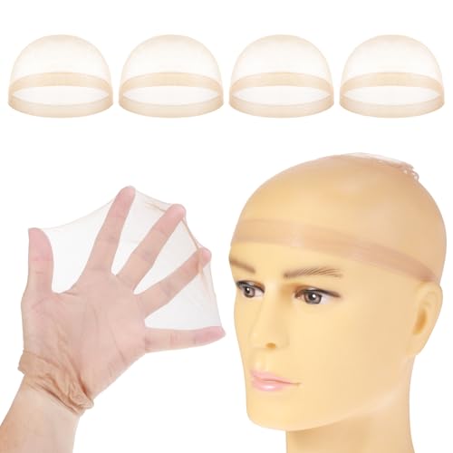 JJUNW 4 Stück Haarnetz Wig Cap, Nylon Ultra Dünne Wig Caps, Perückenkappe Set Atmungsaktive Dehnbare Perückennetz für Alltag Halloween Cosplay Party Bällen Gala-Dinners Netz Wig Zubehör