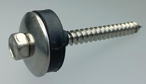 Spezial-Edelstahl-Schrauben PID Typ A für Holzunterkonstruktion mit Spitze D 6,5x 64mm incl. Edelstahl-Unterlegscheibe U25 und weichmacherfreier EDDM-Pilzdichtung; (100)