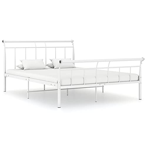 Homgoday Bettrahmen weiß Metall 140x200 cm Bettrahmen Bettrahmen Bettgestell Bettgestell Modern Bettgestell für Wohnzimmer Schlafzimmer Modell 325040
