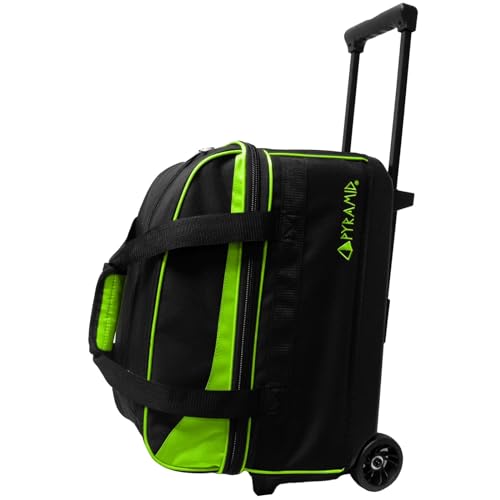 Pyramid Prime Double Roller Bowlingtasche mit 2 Bällen und großem separatem Fach für Bowlingschuhe (bis US Herrengröße 15) oder Zubehör, einziehbarer Griff – ausziehbar bis 101,6 cm