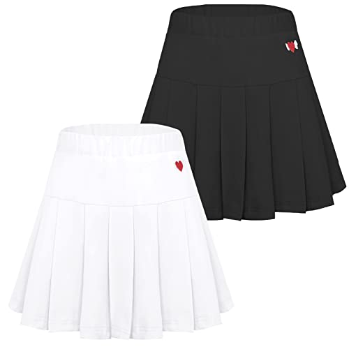 SEAUR Mädchen Faltenrock mit Hose Plissee Röcke Einfarbig Skater Rock Kurz Kinder Sportrock Tennis Basic Uniform Rock Süß - 160-146/152