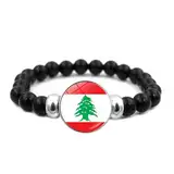 ZXCVWWE Libanon-Karten-Armband - Schwarze Perlen, Elastisches Armband Mit Flaggenanhänger, Ketten Und Schmuck