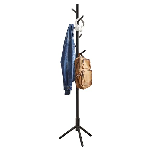 VASAGLE Garderobenständer, Kleiderständer aus Massivholz, Garderobe in Baumform, 8 Haken, 3 verstellbare Höhen, für Kleidung Hut Tasche, Wohnzimmer Schlafzimmer Büro, schwarz RCR004B01