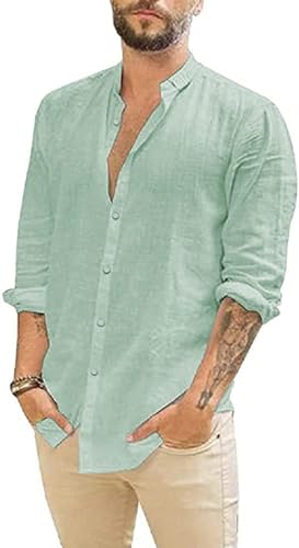 Glacspyg Leinenhemd Herren Langarm Leinenhemd Arbeit Freizeithemd Fit Business Casual Urlaub Minzgrün M