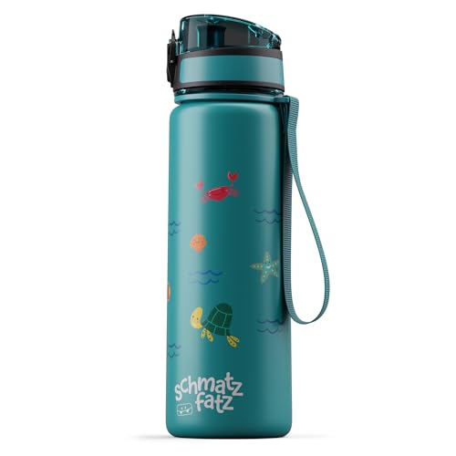 schmatzfatz Trinkflasche Kinder 500ml - Auslaufsicher, BPA-frei, 1-Klick-Verschluss, Tritan, Kinderfreundliches Design, Geeignet für Kohlensäurehaltige Getränke, Petrol Sea