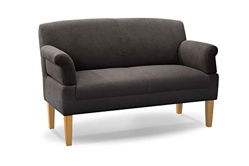 CAVADORE 2-Sitzer Küchensofa Malm, Sitzbank für Küche oder Esszimmer inkl. Armteilverstellung, Leichte Fleckentfernung dank Soft Clean, 152 x 97 x 78, Flachgewebe: dunkelgrau