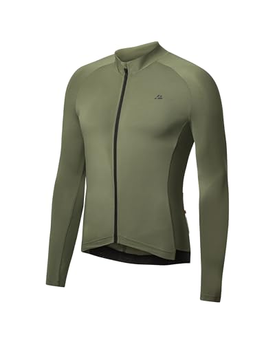 DANISH ENDURANCE Langarm Radtrikot Herren mit Reißverschluss, Fahrradtrikot mit Taschen, Schnelltrocknend Olivgrün L