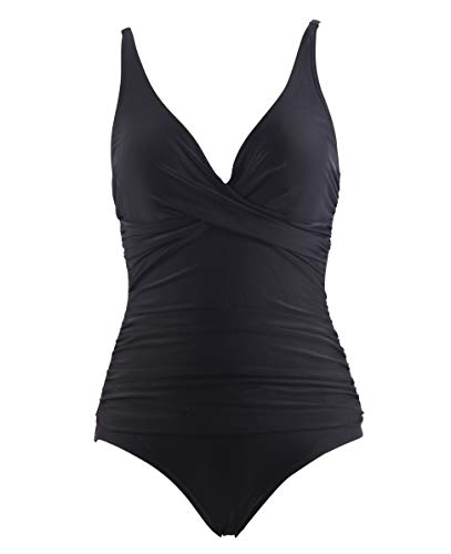 Laorchid einteiliger Badeanzug bademode v Ausschnitt Damen Badeanzug bauchweg push up Bademode Swimsuit high Waist Schwimmanzug Schwarz XL