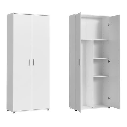 Haushaltsschrank 75 cm breit mit Fach für Staubsauger, Putzschrank mit Einlegeböden für Reinigungsmittel, Besen & Wischer, Vielseitiger für Hauswirtschaft, Flur & Keller, 75x35x184 cm (BxTxH), Weiß