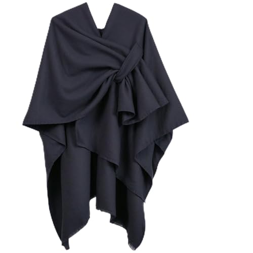 Poncho Damen, 130x150cm, Große Schals und Wraps, Cardigan Lang mit Fransensaum, Umhängetuch Cape, Frauen Umhang Winter Herbst (DE/NL/SE/PL, Alphanumerisch, Einheitsgröße, Regular, Regular, Schwarz)