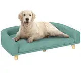 PawHut Hundesofa, Hundebett, Hundesessel mit Erhöhtem Design, Hundecouch mit Holzbeine, Haustiersofa mit Kissen, Katzensofa für große Hunde, 98 x 67 x 25 cm, Grün