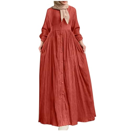 Langärmeliges Damenkleid, Übergröße, lässig, Herbst, Sommerkleid, locker, schwingend, Ausgehen, rot, 4XL