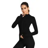 flintronic Damen Laufjacke, Atmungsaktive Sportjacke, Yoga Fitness Shirt, Sportjacke mit Reißverschluss, Hoher Kragen Leicht Sportjacke, Langarm