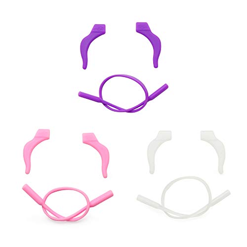 EnzoDate 3 Sets Pack Kinder Gläser Silikon Cord & Stay Puts, Kinder Brillen Ohrschlösser mit Kopfband Strap Retainer (Mädchen Farbe)