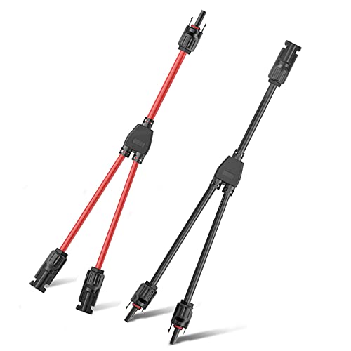 Solarkabel Y-Verteiler, Solar Abzweigadapter Solar PV Paralleladapter (1 bis 2), Solarpanel Kabel Y Abzweig Parallelverbinder MMF+FFM für Parallel Photovoltaik Anschluss, 1 Rot +1 Schwarz