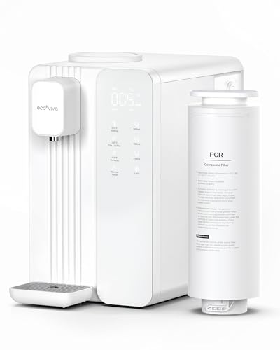 Ecoviva UV Auftisch Osmoseanlage Trinkwasser Wasserfilter, Heißwasserspender, 7-stufige Umkehrosmose Filter, 3:1 Rein zu Abfluss, TDS & Filterlebensdauer-Monitor, tragbarer Wasserreiniger
