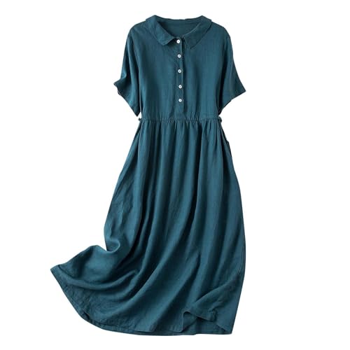 Hemdkleid Damen Blusenkleid Literatur Und Kunst Kleid Damen Lang Shirtkleid Retro Sommerkleider Damen Leicht Und Luftig Strandkleider Lose Einreihiger Langer Rock Baumwolle Leinen Bequem Midikleid