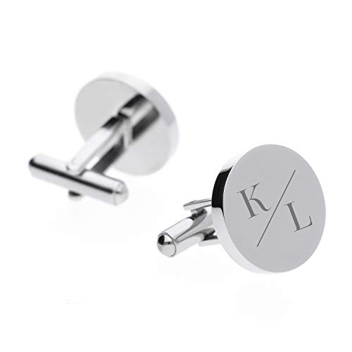 2 Manschettenknöpfe mit Gravur für Männer in silber Motiv 01, personalisiertes Geschenk mit Initialien, silberner Schmuck für Herren, als Hochzeitsgeschenk, zum Jahrestag, zum Hochzeitstag