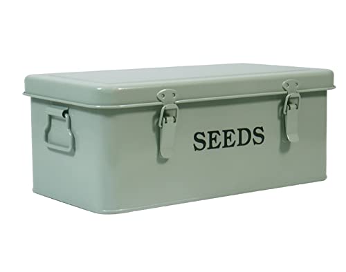 Saatgut Aufbewahrung Garten Samen Paket Organizer Metall Saatgutaufbewahrung mit Deckel Saatgut Aufbewahrungsbox 33×18×13cm Umweltfreundliches Gartengeschenk Armee Grün Vintage Organizer Saatgut-Boxen