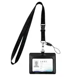 Vicloon Ausweishüllen für Lanyards, Ausweishülle PU, Band mit Ring für Schlüssel, Ausweishalter Leder für ID Karten,Work ID,Studentenausweis,Büro(Schwarz)