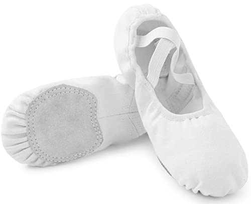 Ballettschuhe Mädchen Geteilte Ledersohle Ballettschläppchen Damen Lycra Ballett Trainings Schläppchen Kinder Spitzenschuhe Tanzschuhe Weiß 34