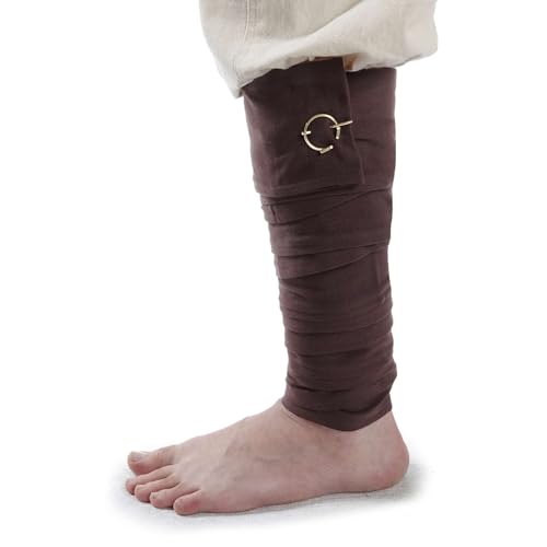 HEMAD Mittelalter Wadenwickel Set mit Fibeln aus Fester Baumwolle, Braun, Einheitsgröße