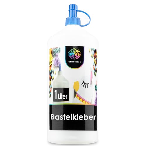 OfficeTree 1 Liter Flüssigkleber Bastelkleber Lösungsmittelfrei - Bastelleim Kleber für Kinder geeignet - Transparent Trocknend für Große und Kleine Projekte - Bastelkleber Kinder - Kleber Basteln