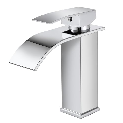 SGUVK Wasserhahn Bad Wasserfall Waschtischarmatur Chrom, Edelstahl Einhebelmischer, Heiß und Kalt einstellbar Waschbecken Armaturen, Modern Armatur Badezimmer mit Auslauf Höhe 107MM