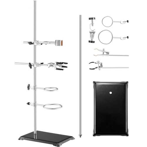 VEVOR Laborständer-Unterstützung, Labor-Retorten-Stützständer 2 Sätze, Laborständer aus Stahl mit 60 cm Stab & 210,82 x 135 mm Gusseisenbasis, inkl. Kolbenklemmen, Bürettenklemmen und Kreuzklemmen