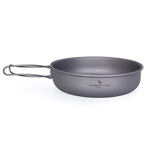 Boundless Voyage Titanium Bratpfannenplatte mit Klappgriff Ultraleichtes Camping Picknick Pfanne Bratpfanne Geschirr Titanpfanne Ti15144B