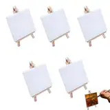 5 Stück Mini Staffeleien mit Leinwand, Mini Staffelei Set, 10 x 10 cm Leinwand, mit 8 x 15 cm Staffelei Kleine, für Display, Fotos, Visitenkarten, Fotoalben, Poster Foto Memo, Malhandwerk