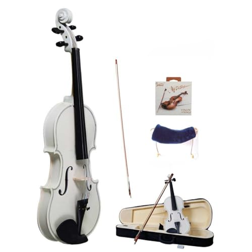 LALAHO 4/4 Full Size Violin Set, Erwachsenengeige für Anfänger, Massivholzgeige mit Etui, Bogensehne, Gefederte Schulterstütze, Kolophonium (Weiß)