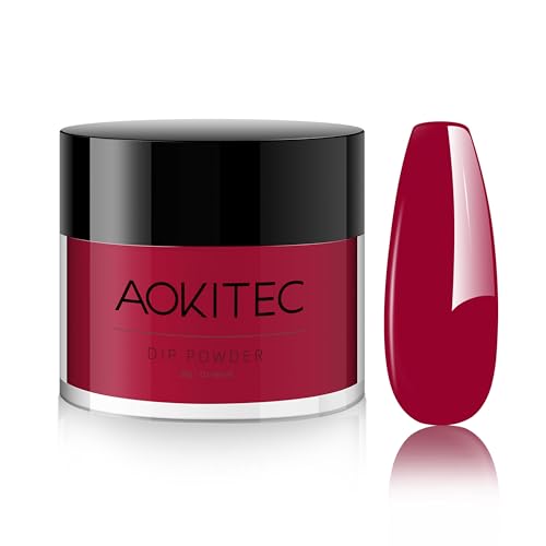 Aokitec Dipping Powder 28g, Klassisches Rot, Acryl-Dip-Pulver für langanhaltende Nailart, Starke Dip-Nägel, Nagelpulver für Nagel-Anfänger und den professionellen Einsatz, trocknet schnell an der Luft